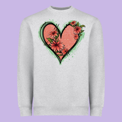 Pink Glitter Floral Heart Heavyweight Sweatshirt Designed By Jasminsmagicworld