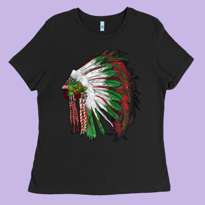Christmas Indian Feather Headdress Ladies Tee Designed By Ranaportraitstore
