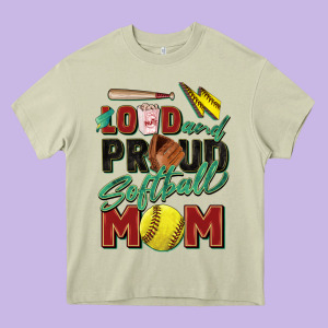 Loud And Proud Softball Mom Heavy Core Tee Designed By Zillion Design Studio