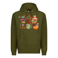 Army Green Pumpkin spice and Jesus christ Premium Hoodie - NancyCooperArtShop