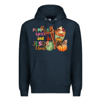 Navy Pumpkin spice and Jesus christ Premium Hoodie - NancyCooperArtShop