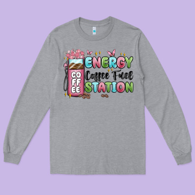 Energy Coffee Fuel Station Long Sleeve Tee Designed By Maliassmallbusiness