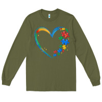 Army Green autism heart Long Sleeve Tee - MaliasSmallBusiness