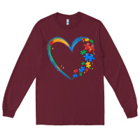 Burgundy autism heart Long Sleeve Tee - MaliasSmallBusiness