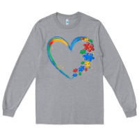 Heather Grey autism heart Long Sleeve Tee - MaliasSmallBusiness
