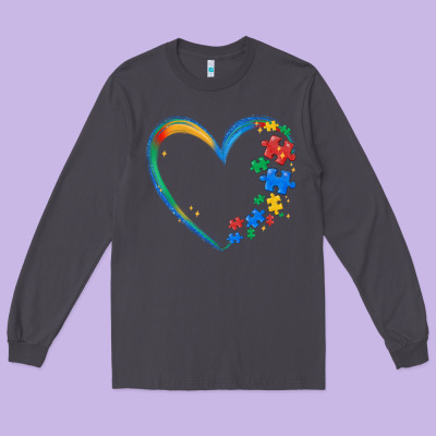Autism Heart Long Sleeve Tee Designed By Maliassmallbusiness