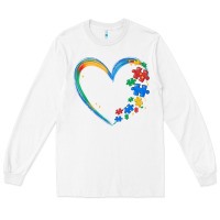 White autism heart Long Sleeve Tee - MaliasSmallBusiness