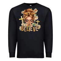 Black Blonde Hair Believe Praying Caucasian Messy Bun Premium Sweatshirt - texasbilliewilder