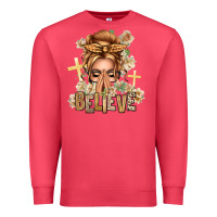 Cardinal Blonde Hair Believe Praying Caucasian Messy Bun Premium Sweatshirt - texasbilliewilder