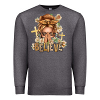 Charcoal Heather Blonde Hair Believe Praying Caucasian Messy Bun Premium Sweatshirt - texasbilliewilder