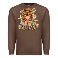 Chestnut Blonde Hair Believe Praying Caucasian Messy Bun Premium Sweatshirt - texasbilliewilder
