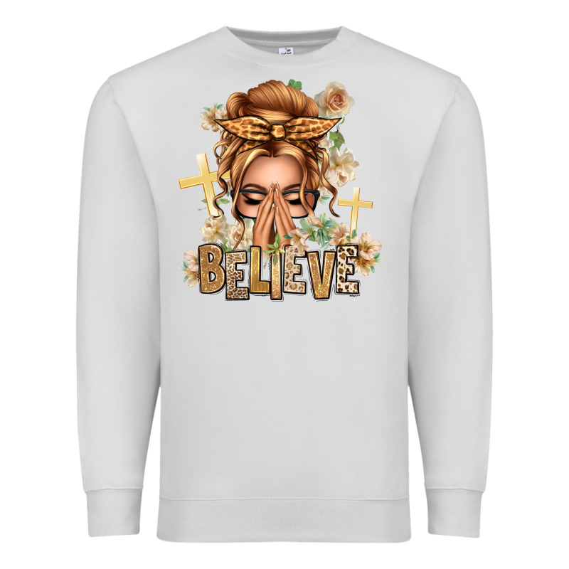 Blonde Hair Believe Praying Caucasian Messy Bun Premium Sweatshirt by texasbilliewilder | Teevron
