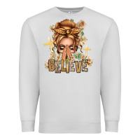 Dove Grey Blonde Hair Believe Praying Caucasian Messy Bun Premium Sweatshirt - texasbilliewilder