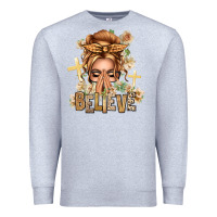 Heather Grey Blonde Hair Believe Praying Caucasian Messy Bun Premium Sweatshirt - texasbilliewilder
