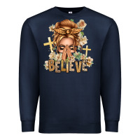 Navy Blonde Hair Believe Praying Caucasian Messy Bun Premium Sweatshirt - texasbilliewilder