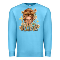 Ocean Blue Blonde Hair Believe Praying Caucasian Messy Bun Premium Sweatshirt - texasbilliewilder