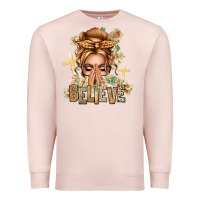 Pale Pink Blonde Hair Believe Praying Caucasian Messy Bun Premium Sweatshirt - texasbilliewilder