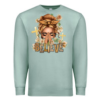Seafoam Blonde Hair Believe Praying Caucasian Messy Bun Premium Sweatshirt - texasbilliewilder