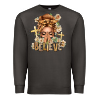Smoke Blonde Hair Believe Praying Caucasian Messy Bun Premium Sweatshirt - texasbilliewilder