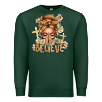 Sports Green Blonde Hair Believe Praying Caucasian Messy Bun Premium Sweatshirt - texasbilliewilder