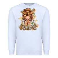White Blonde Hair Believe Praying Caucasian Messy Bun Premium Sweatshirt - texasbilliewilder