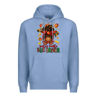 Colony Blue santas favorite school bus driver afro messy bun Premium Hoodie - texasbilliewilder