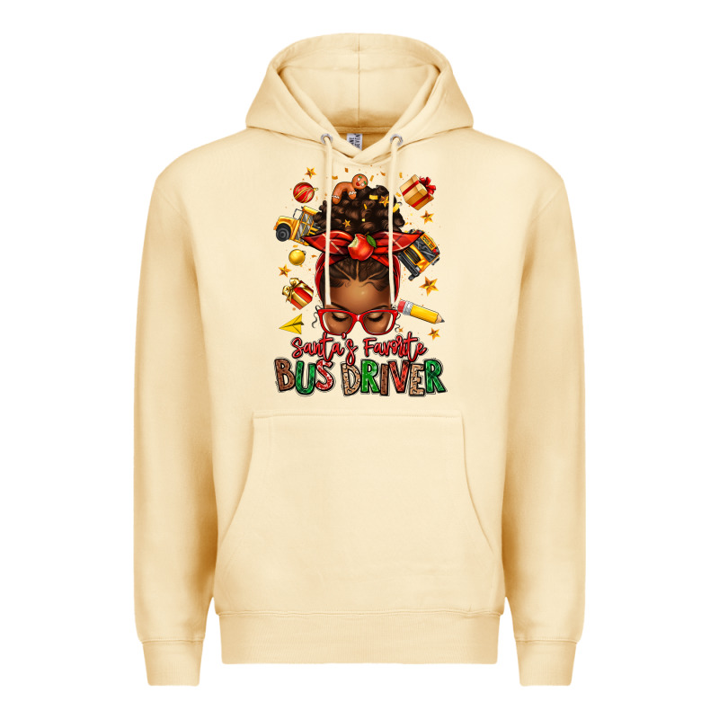 Santas Favorite School Bus Driver Afro Messy Bun Premium Hoodie by texasbilliewilder | Teevron