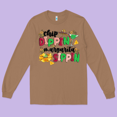 Chip Dippin' Margarita Sippin Long Sleeve Tee Designed By Maliassmallbusiness