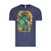 Vintage Denim western cross blessed lily butterfly Vintage Tee - BarkalooDesign