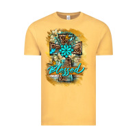 Vintage Mustard western cross blessed lily butterfly Vintage Tee - BarkalooDesign