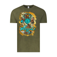 Vintage Olive western cross blessed lily butterfly Vintage Tee - BarkalooDesign