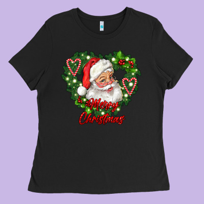 Merry Christmas Santa Ladies Tee Designed By Ranaportraitstore