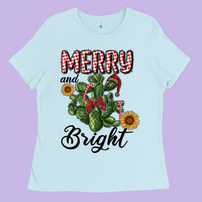 Merry And Bright With Cactus Ladies Tee Designed By Ranaportraitstore