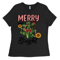 Black merry and bright with cactus Ladies Tee - RanaPortraitStore