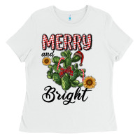White merry and bright with cactus Ladies Tee - RanaPortraitStore