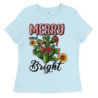 Baby Blue merry and bright with cactus Ladies Tee - RanaPortraitStore