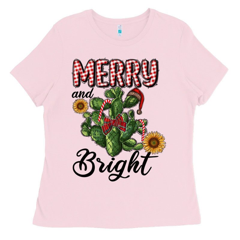 Merry And Bright With Cactus Ladies Tee by RanaPortraitStore | Teevron
