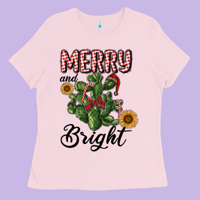 Merry And Bright With Cactus Ladies Tee Designed By Ranaportraitstore
