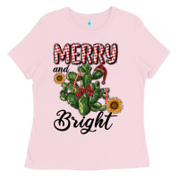 Bubblegum Pink merry and bright with cactus Ladies Tee - RanaPortraitStore