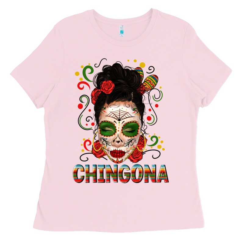 Mexicana Skull Girl Messy Bun Ladies Tee by texasbilliewilder | Teevron