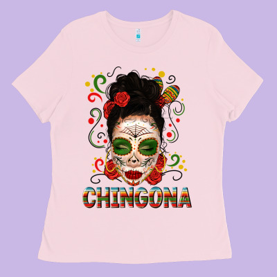 Mexicana Skull Girl Messy Bun Ladies Tee Designed By Texasbilliewilder