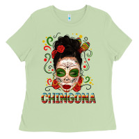 Matcha Mexicana Skull Girl Messy Bun Ladies Tee - texasbilliewilder