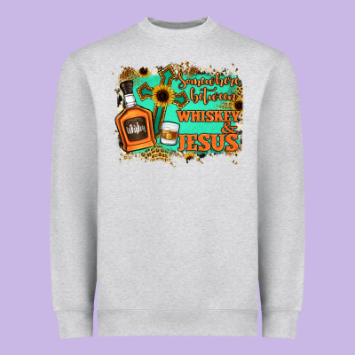 Somewhere Between Whiskey And Jesus Heavyweight Sweatshirt Designed By Jasminsmagicworld