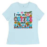Baby Blue i run on coffee and sarcasm Ladies Tee - Zillion Design Studio
