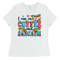 White i run on coffee and sarcasm Ladies Tee - Zillion Design Studio