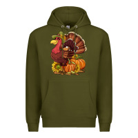 Army Green Thanksgiving turkey with pumpkin and sunflower Premium Hoodie - NancyCooperArtShop