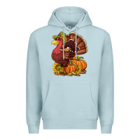 Blue Mist Thanksgiving turkey with pumpkin and sunflower Premium Hoodie - NancyCooperArtShop