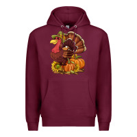 Burgundy Thanksgiving turkey with pumpkin and sunflower Premium Hoodie - NancyCooperArtShop