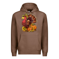 Chestnut Thanksgiving turkey with pumpkin and sunflower Premium Hoodie - NancyCooperArtShop