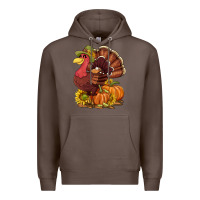 Coffee Thanksgiving turkey with pumpkin and sunflower Premium Hoodie - NancyCooperArtShop